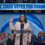 Cara Spencer celebrates historic St. Louis mayoral election victory at Union Station, 2025.